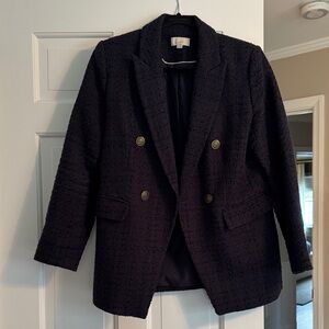 LOFT Navy Textured Blazer with Antique Gold Accents